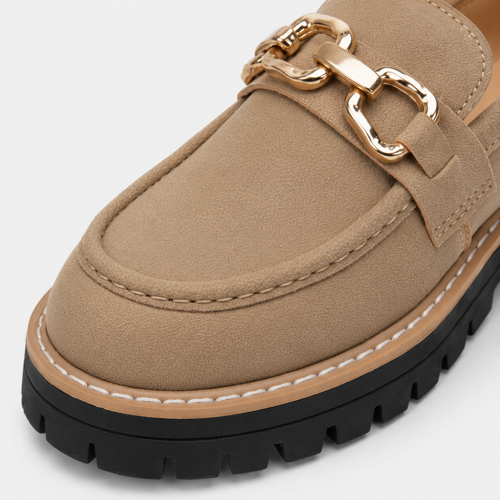 Mocassin Compensé Daim Camel Chaînette Femme | Camille