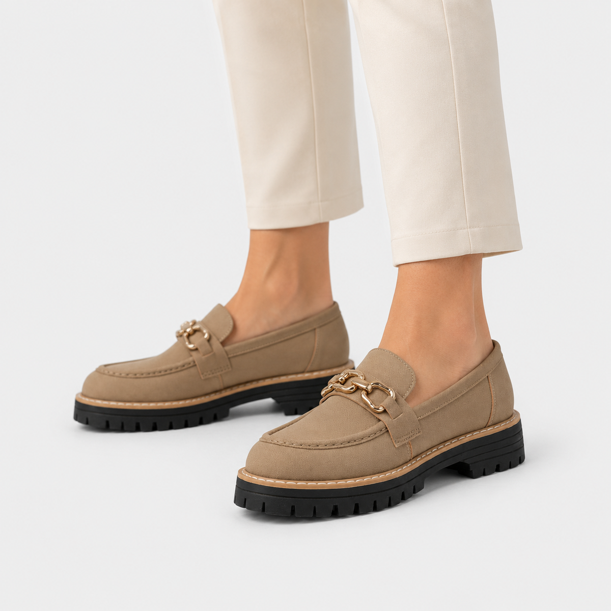 Mocassin Compensé Daim Camel Chaînette Femme | Camille