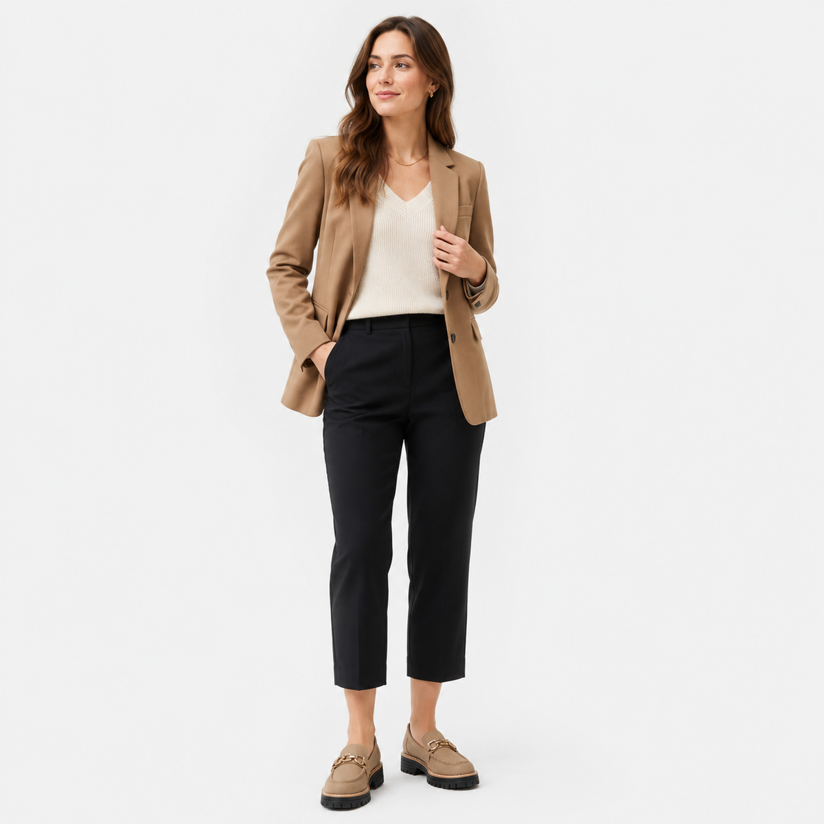 Mocassin Compensé Daim Camel Chaînette Femme | Camille