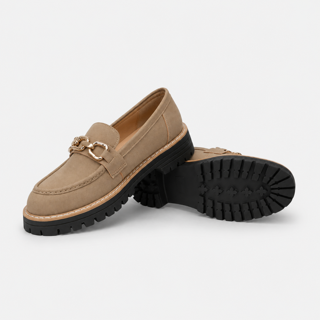 Mocassin Compensé Daim Camel Chaînette Femme | Camille