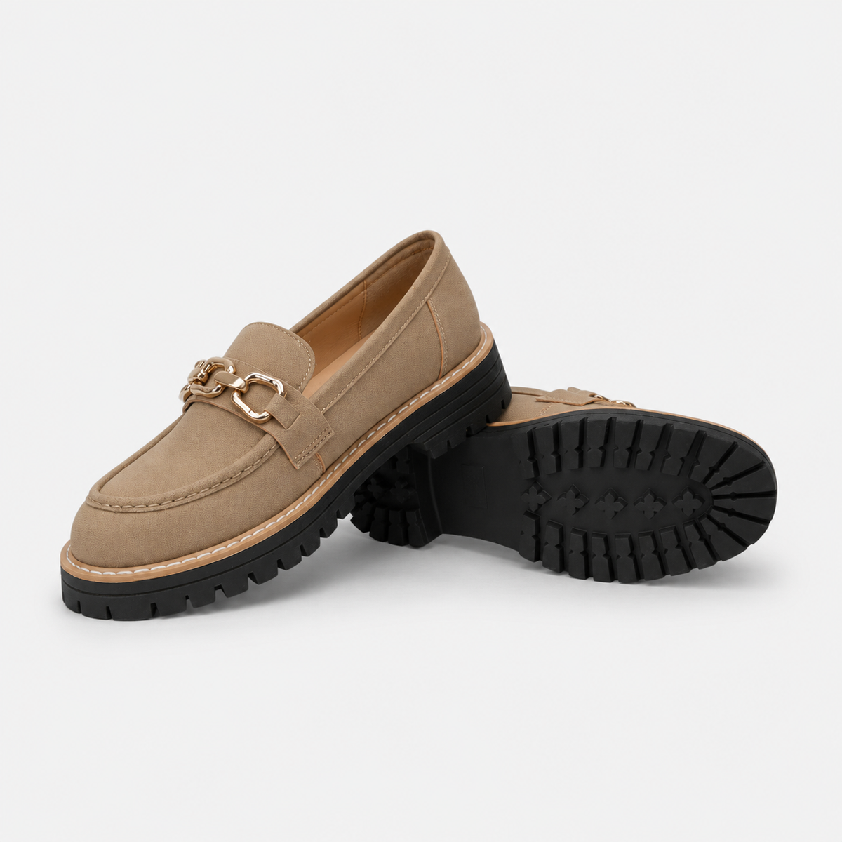 Mocassin Compensé Daim Camel Chaînette Femme | Camille