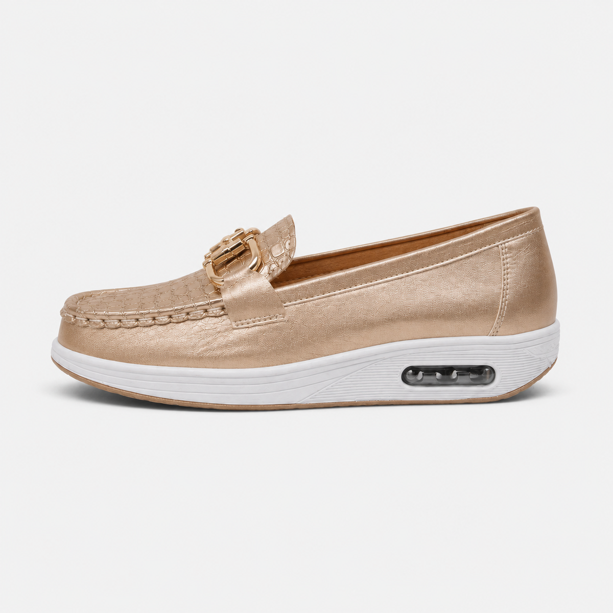 Mocassin Compensé Confort Respirant Mors et Cuir Doré Femme | Romane