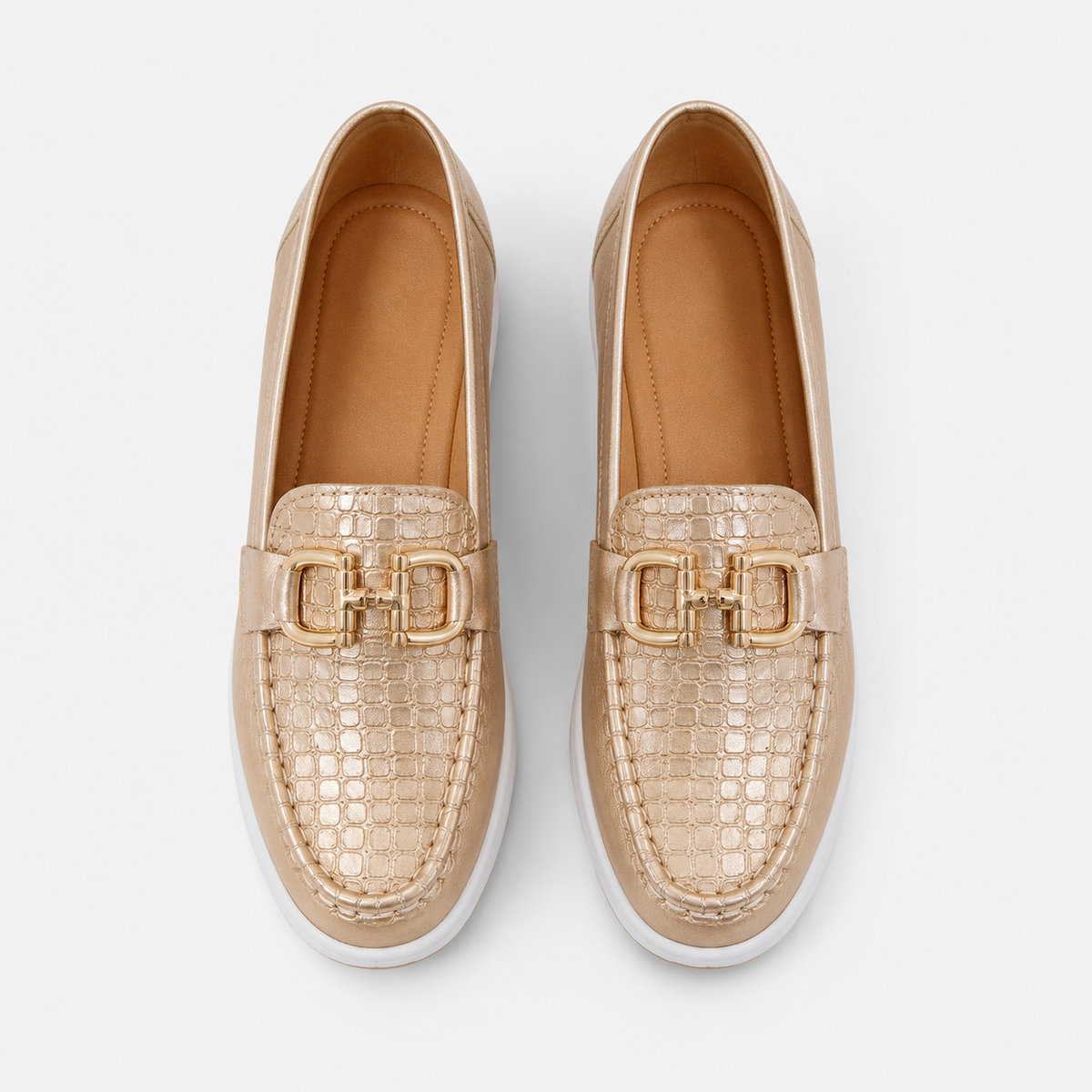 Mocassin Compensé Confort Respirant Mors et Cuir Doré Femme | Romane