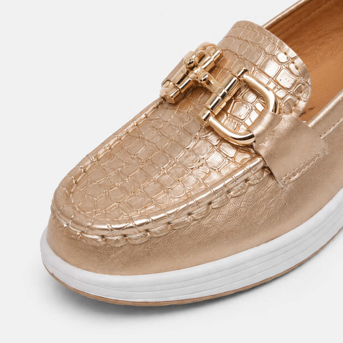 Mocassin Compensé Confort Respirant Mors et Cuir Doré Femme | Romane
