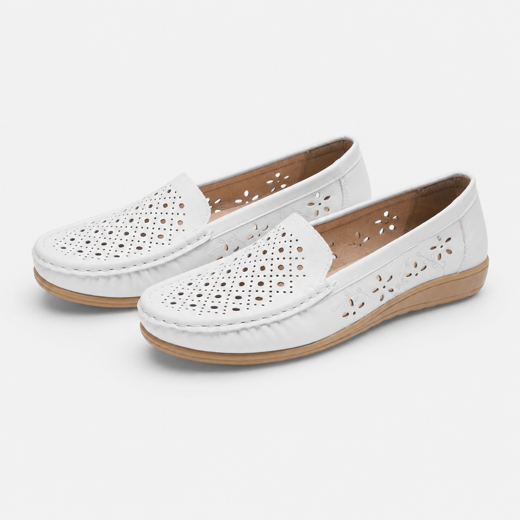 Mocassin Blanc Respirant Compensé pour Femme | Iris