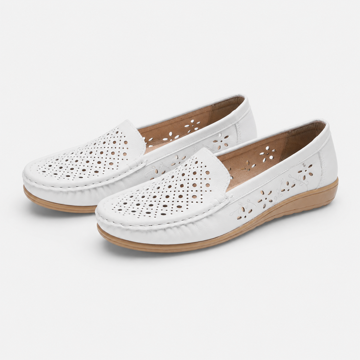 Mocassin Blanc Respirant Compensé pour Femme | Iris