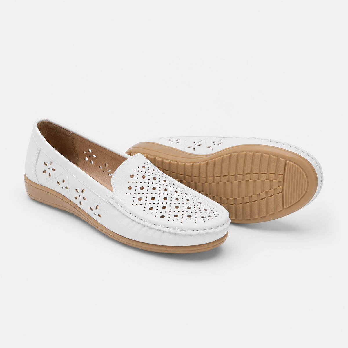 Mocassin Blanc Respirant Compensé pour Femme | Iris
