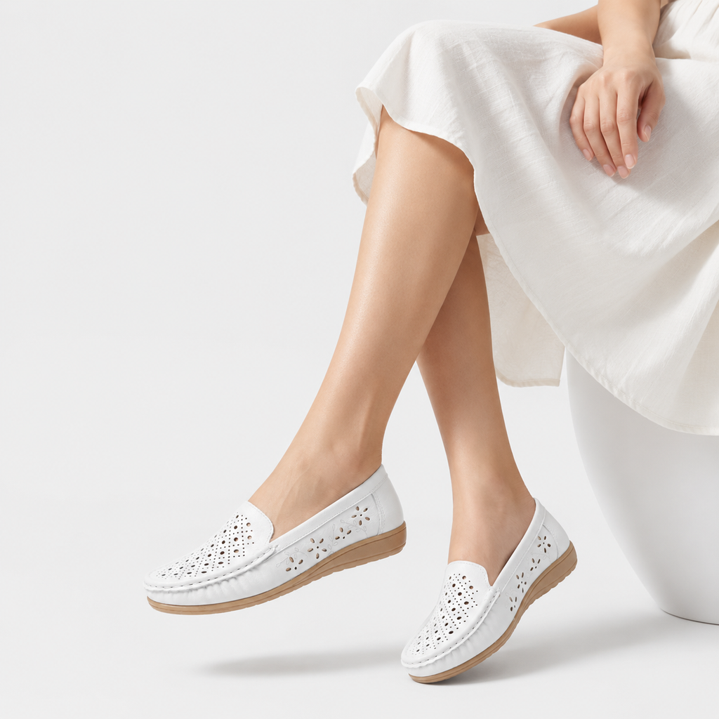 Mocassin Blanc Respirant Compensé pour Femme | Iris