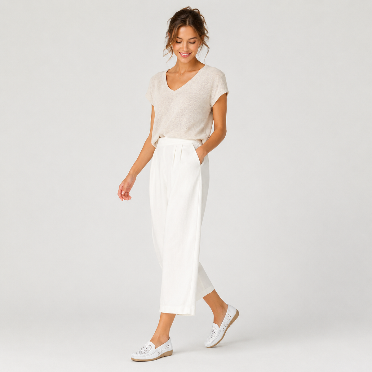 Mocassin Blanc Respirant Compensé pour Femme | Iris