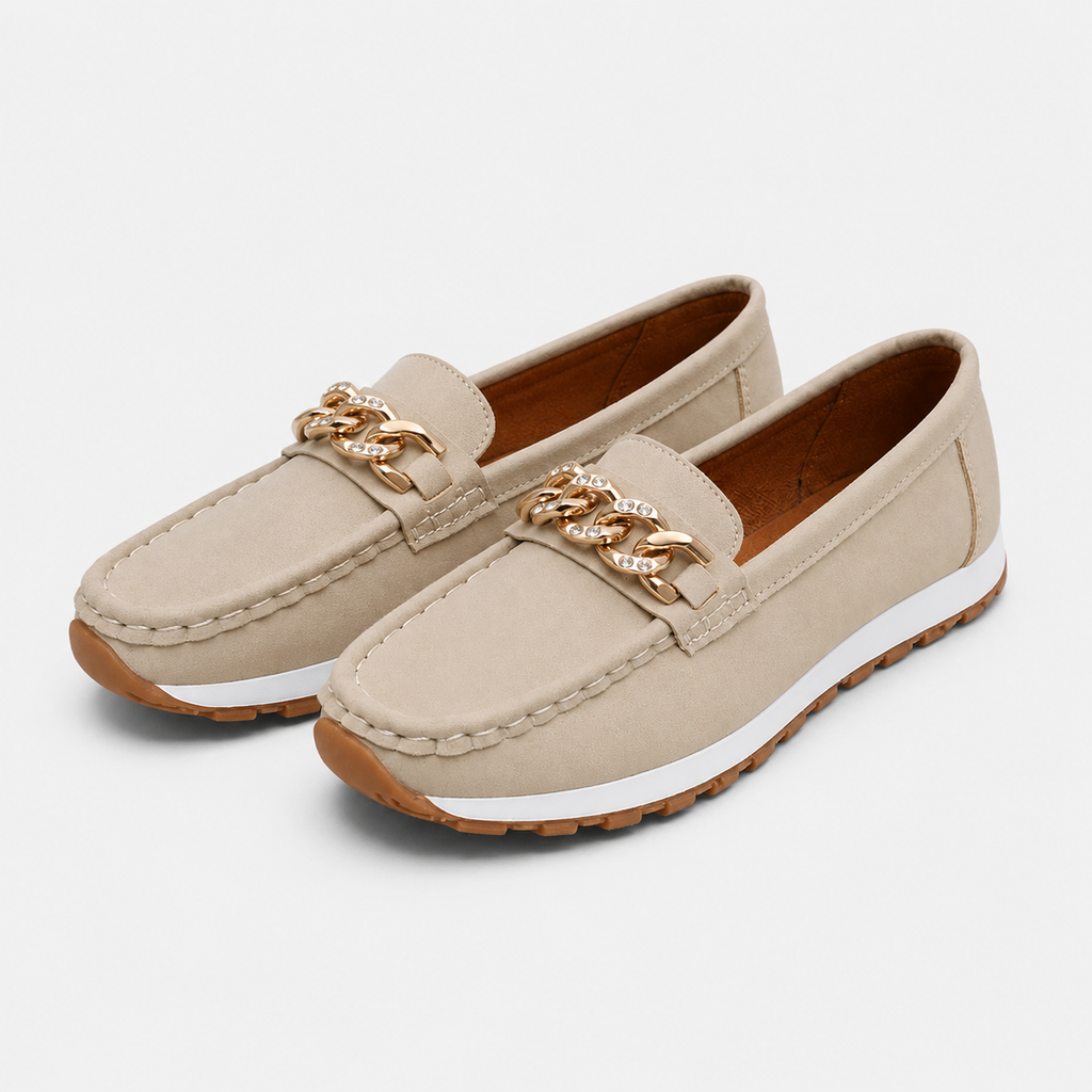 Mocassin Beige Compensé à Chaine Dorée | Anouk