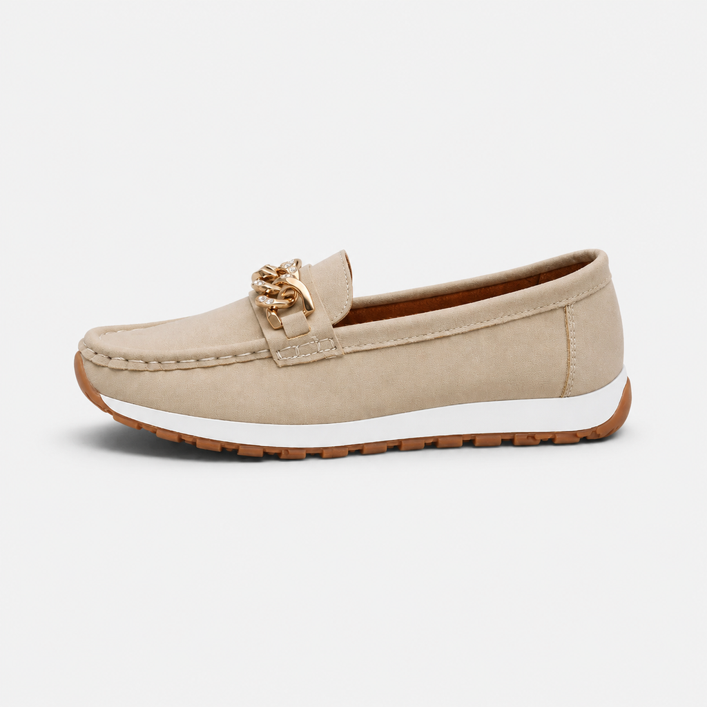 Mocassin Beige Compensé à Chaine Dorée | Anouk