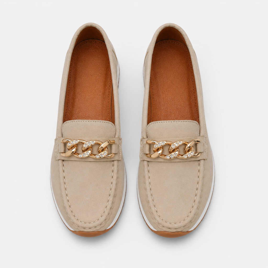Mocassin Beige Compensé à Chaine Dorée | Anouk
