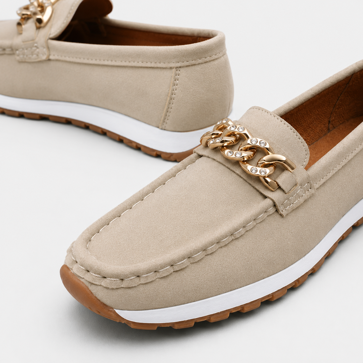 Mocassin Beige Compensé à Chaine Dorée | Anouk