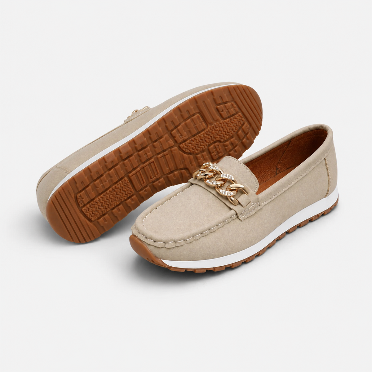 Mocassin Beige Compensé à Chaine Dorée | Anouk