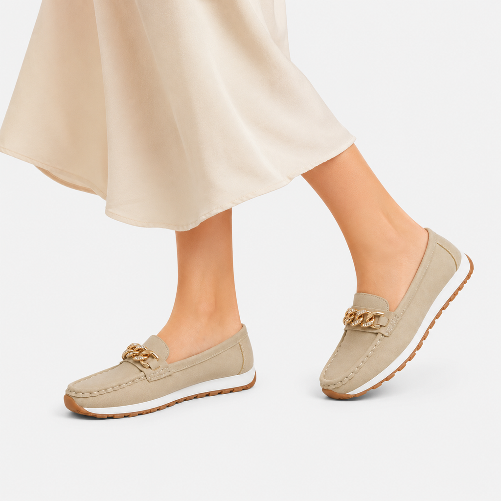 Mocassin Beige Compensé à Chaine Dorée | Anouk