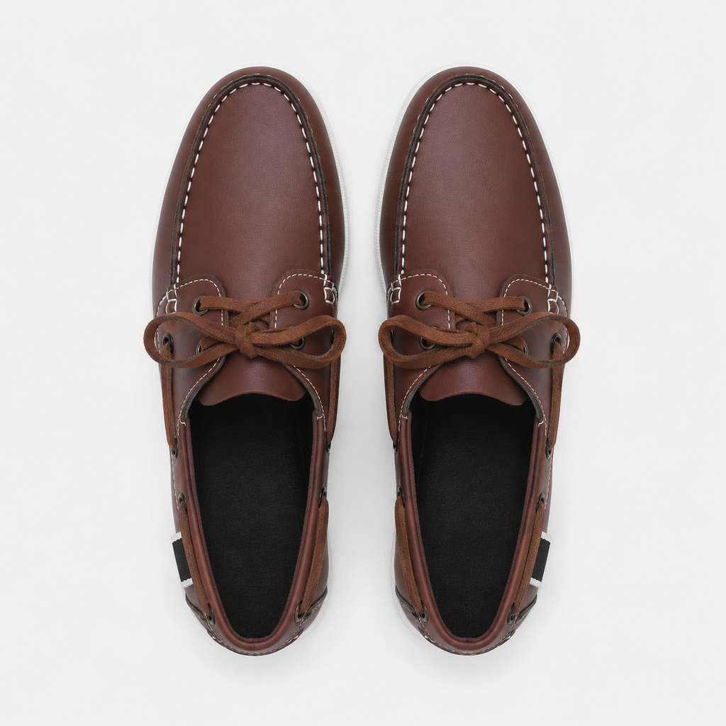 Mocassin Bateau à Lacet Cuir Lisse Marron pour Homme | Erasme