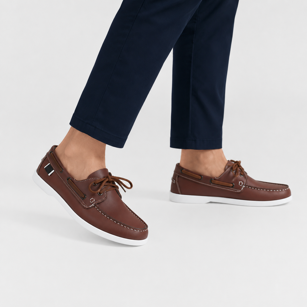 Mocassin Bateau à Lacet Cuir Lisse Marron pour Homme | Erasme