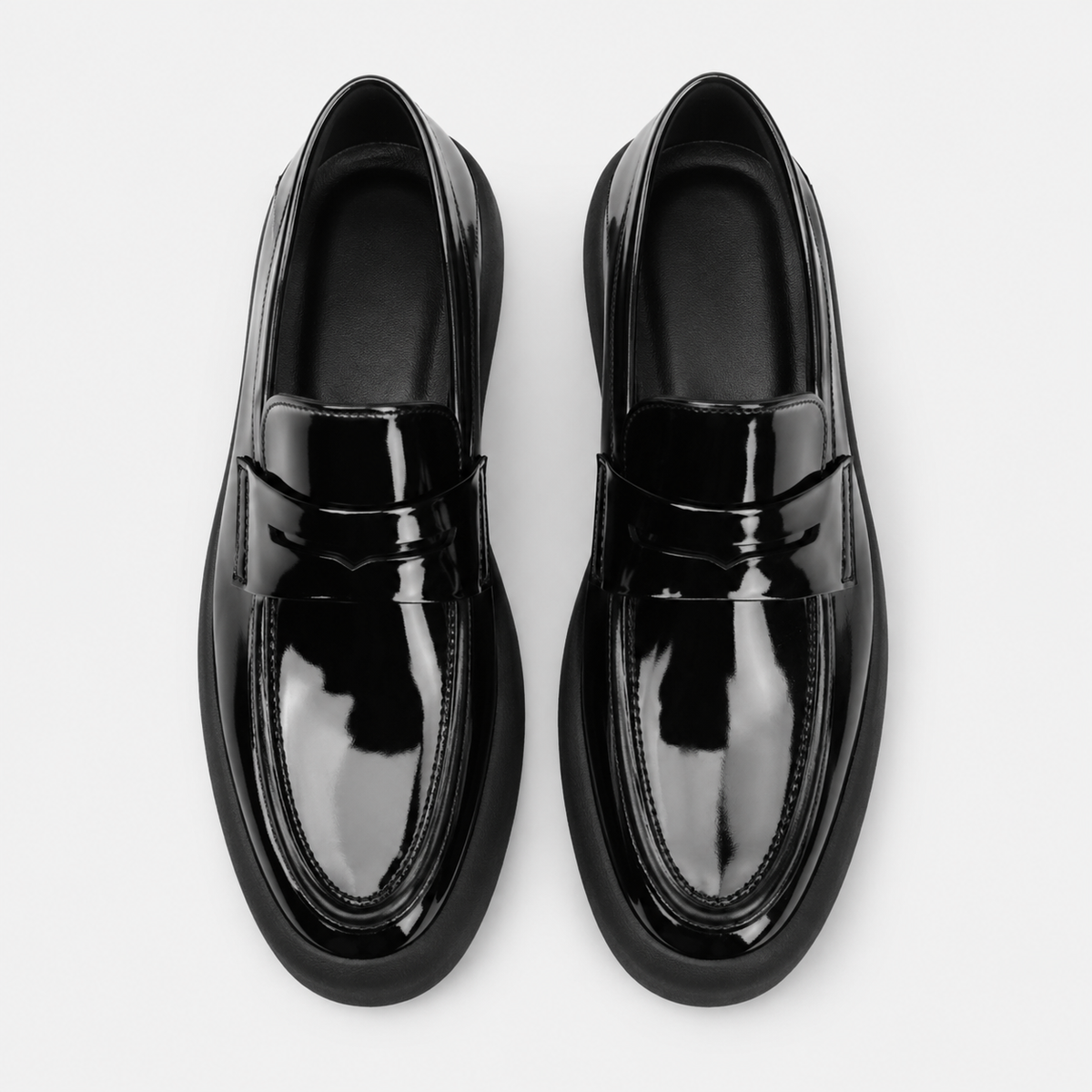 Mocassin à Plateforme Plate en Cuir Noir Vernis pour Homme | Valentin