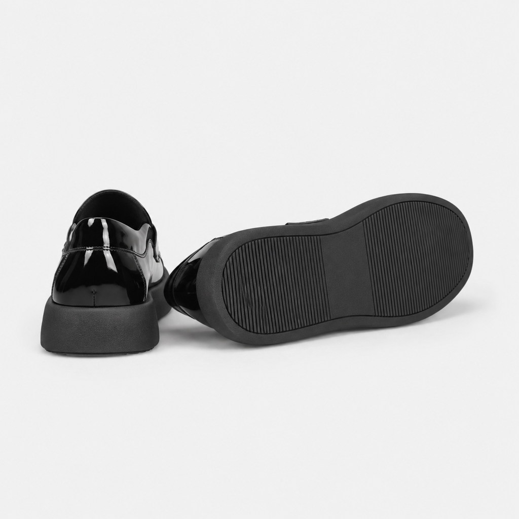 Mocassin à Plateforme Plate en Cuir Noir Vernis pour Homme | Valentin