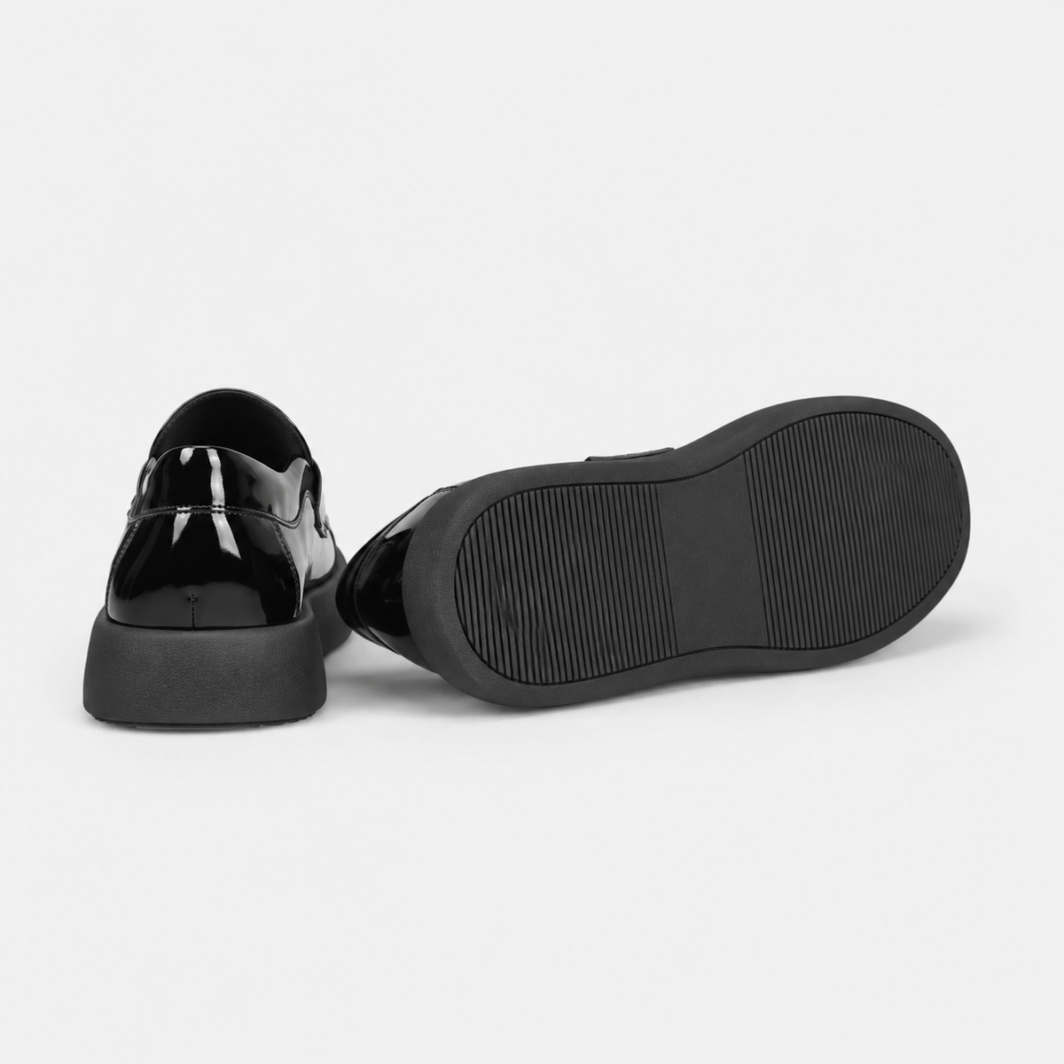Mocassin à Plateforme Plate en Cuir Noir Vernis pour Homme | Valentin