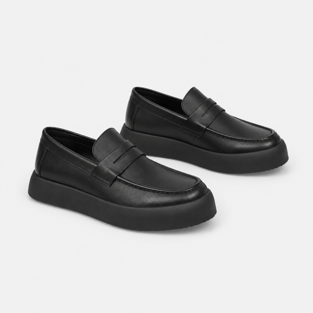 Mocassin à Semelle Épaisse Plat en Cuir Noir pour Homme | Côme