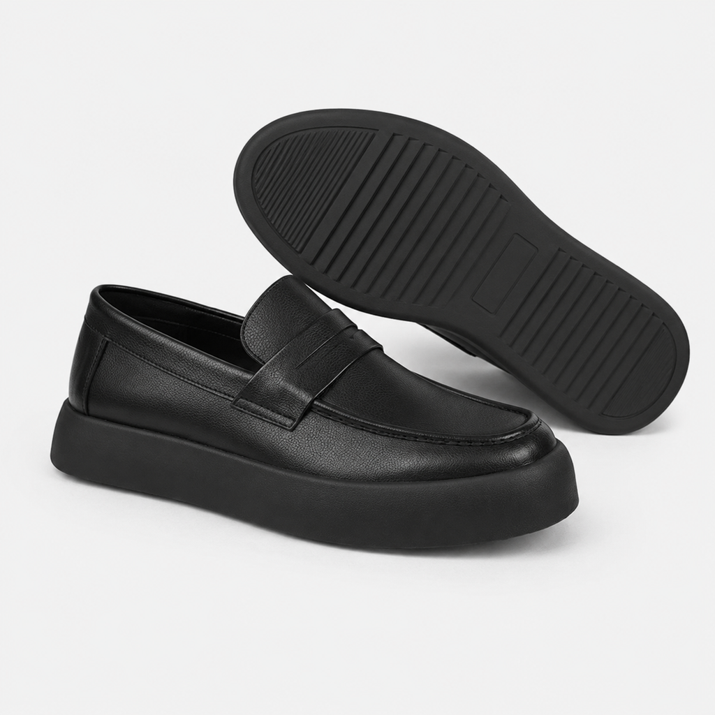Mocassin à Semelle Épaisse Plat en Cuir Noir pour Homme | Côme
