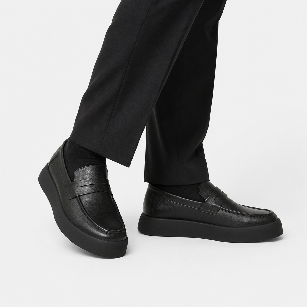 Mocassin à Semelle Épaisse Plat en Cuir Noir pour Homme | Côme