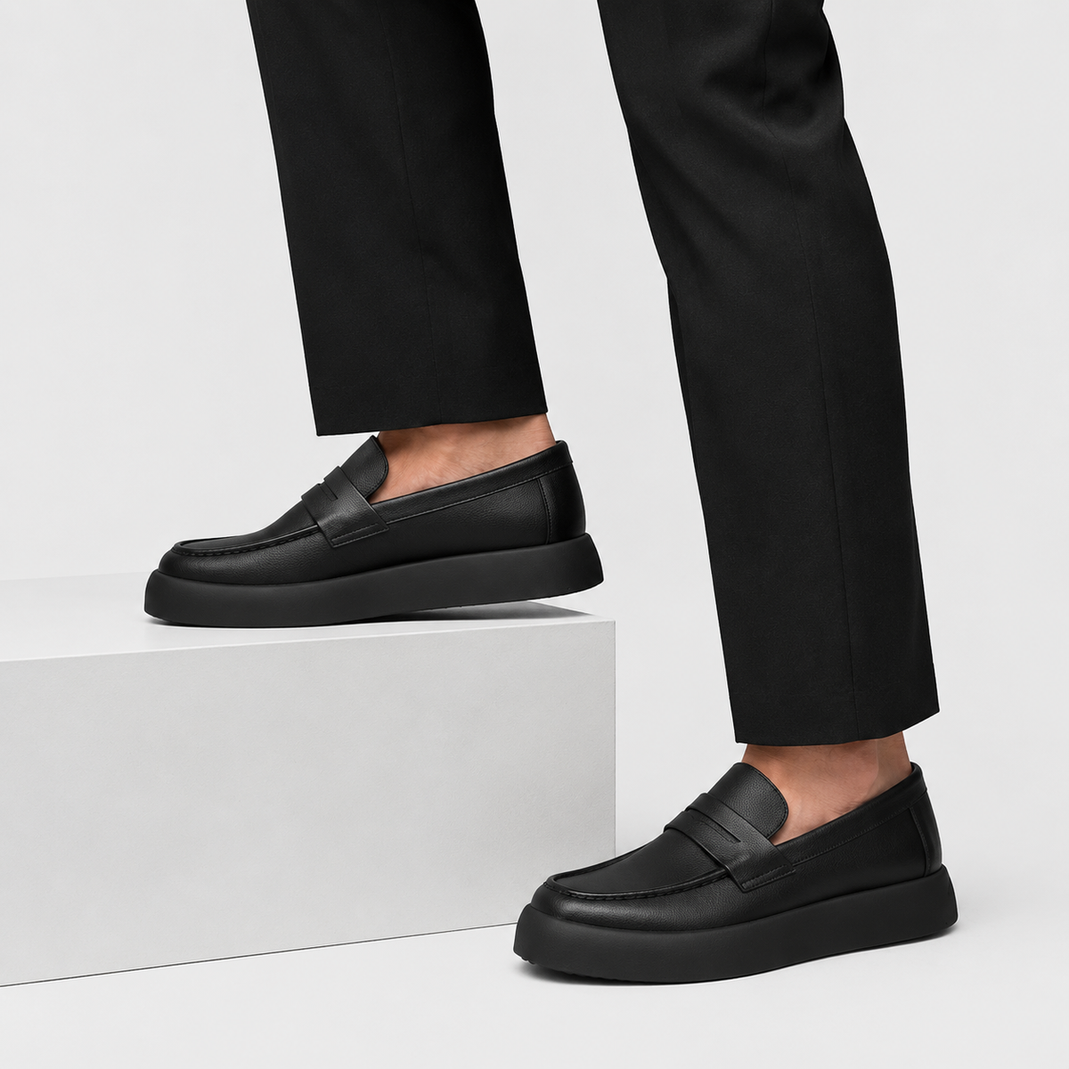 Mocassin à Semelle Épaisse Plat en Cuir Noir pour Homme | Côme
