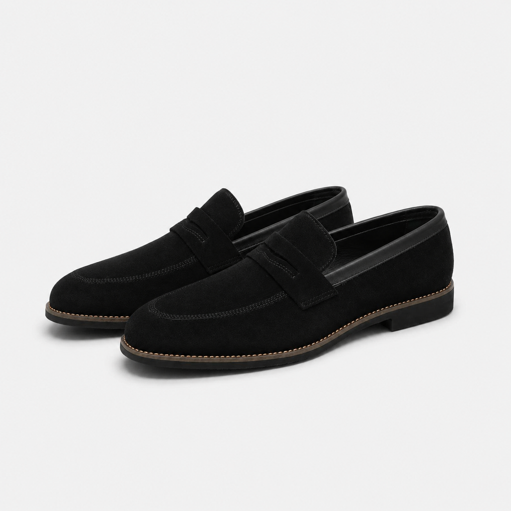 Mocassin Daim Velour Noir Costume Habillé Smoking Talon | Gaspard