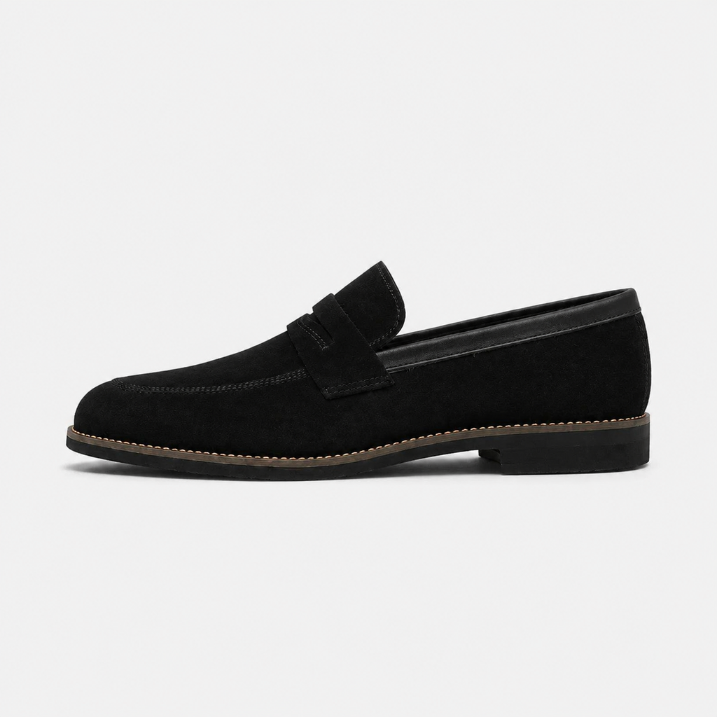 Mocassin Daim Velour Noir Costume Habillé Smoking Talon | Gaspard