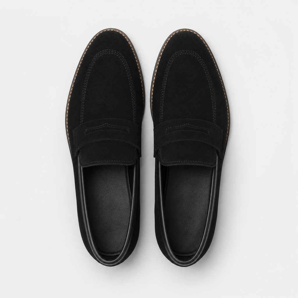 Mocassin Daim Velour Noir Costume Habillé Smoking Talon | Gaspard