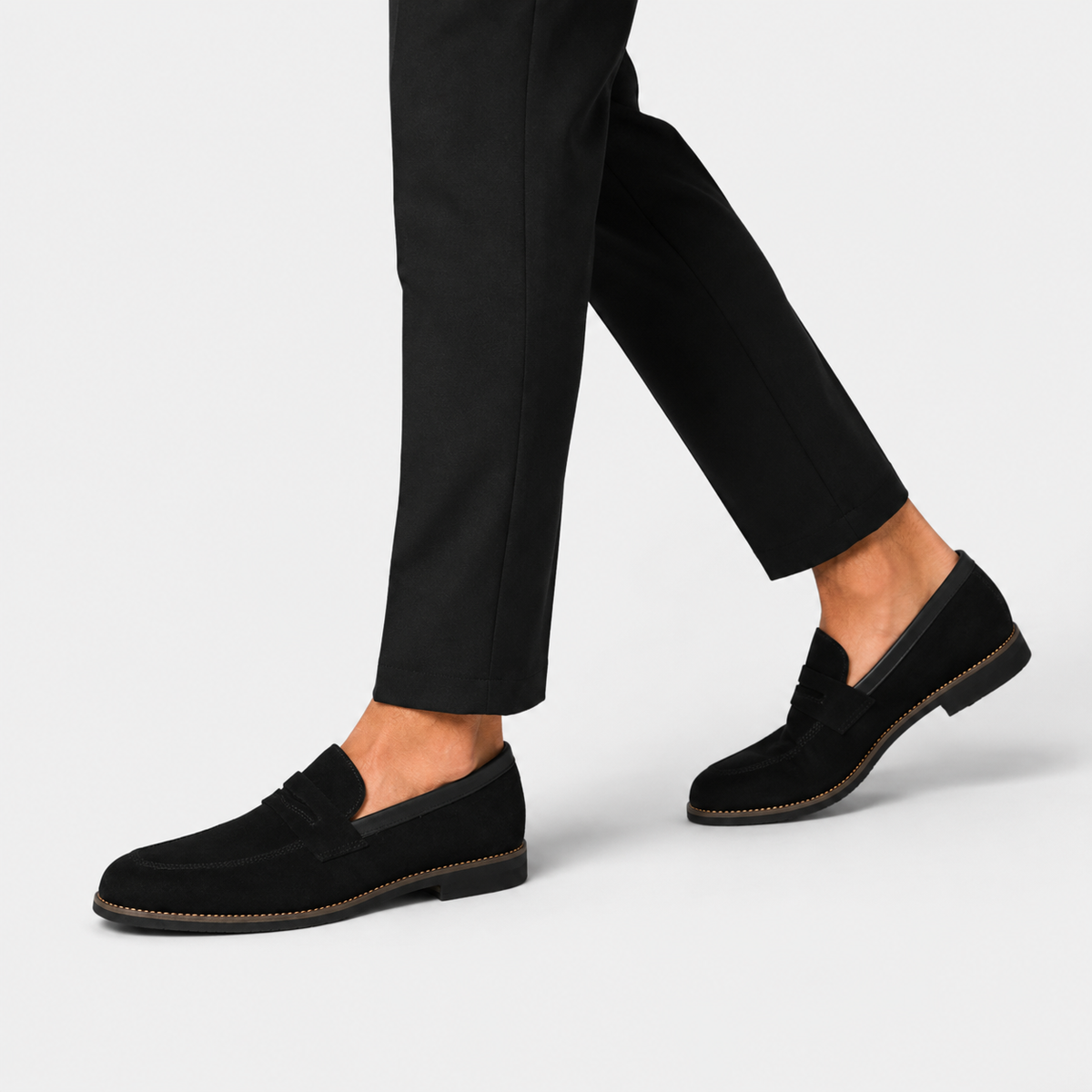 Mocassin Daim Velour Noir Costume Habillé Smoking Talon | Gaspard