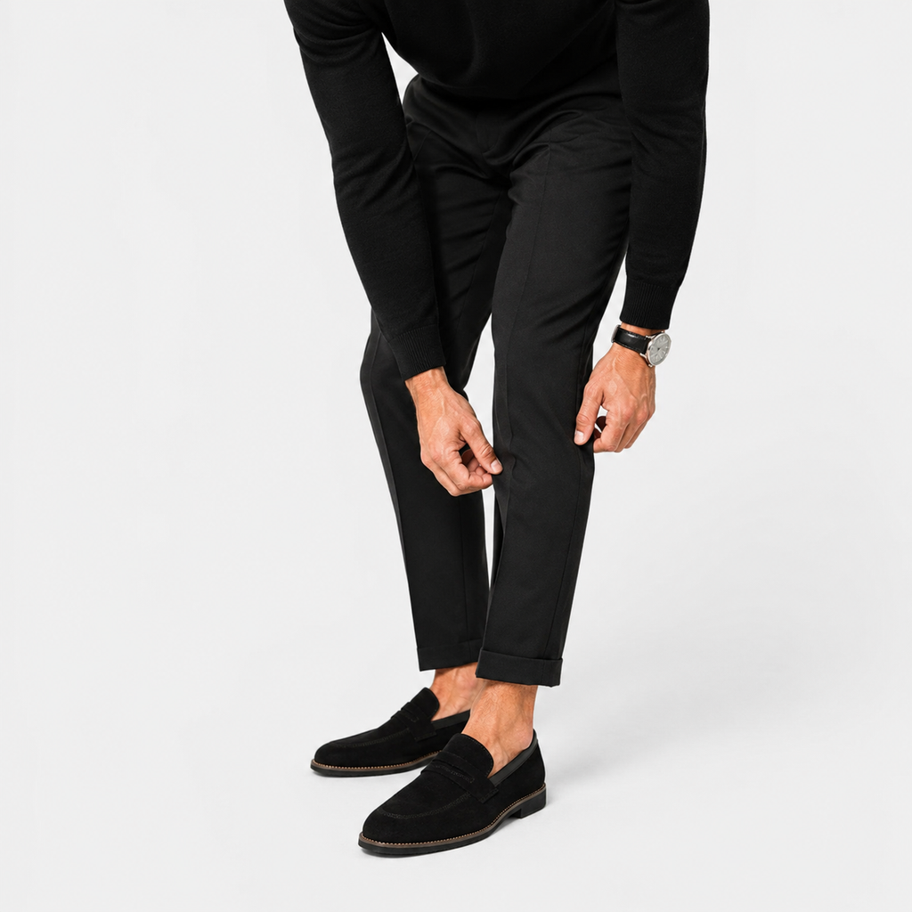 Mocassin Daim Velour Noir Costume Habillé Smoking Talon | Gaspard
