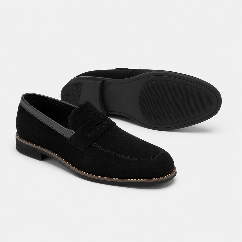 Mocassin Daim Velour Noir Costume Habillé Smoking Talon | Gaspard
