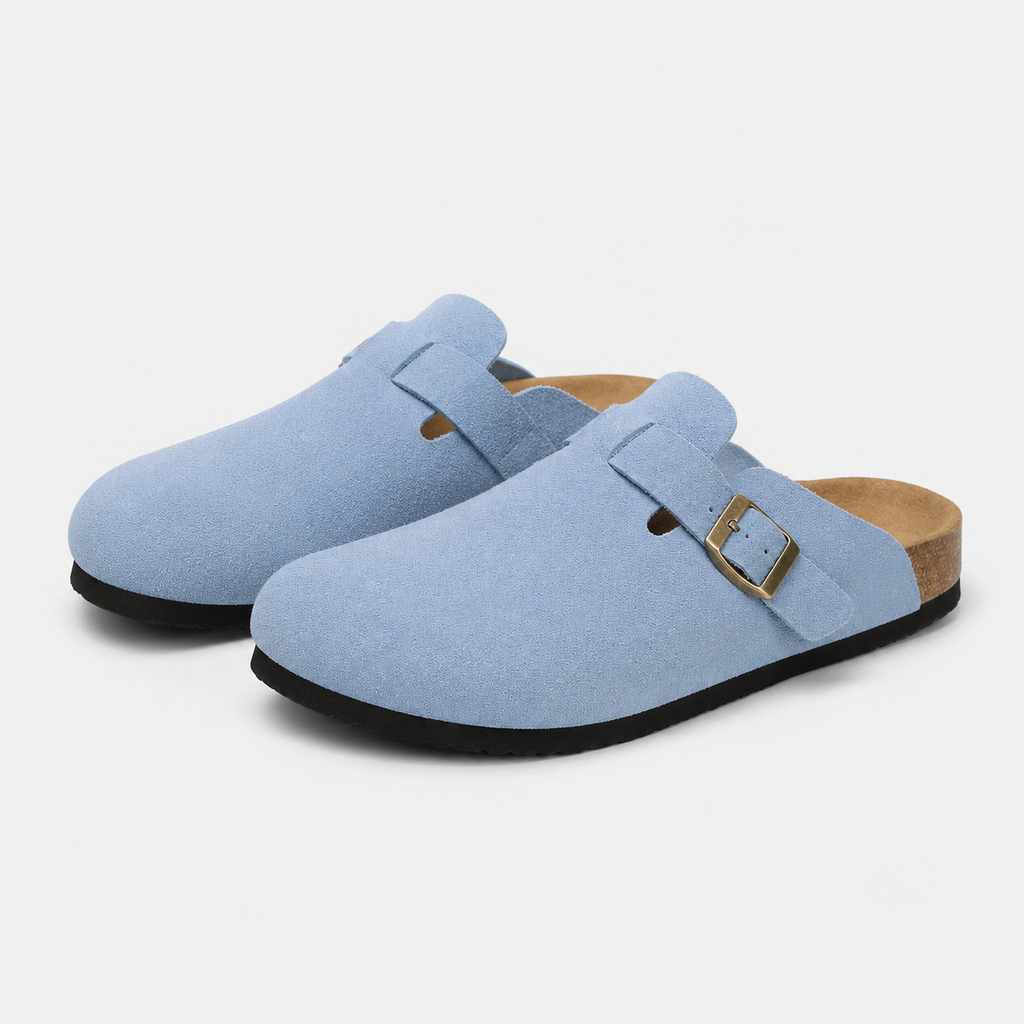 Chausson Mocassin Ouvert en Daim Nubuck Bleu Clair | Malo