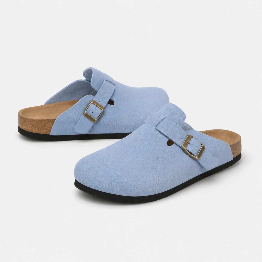 Chausson Mocassin Ouvert en Daim Nubuck Bleu Clair | Malo
