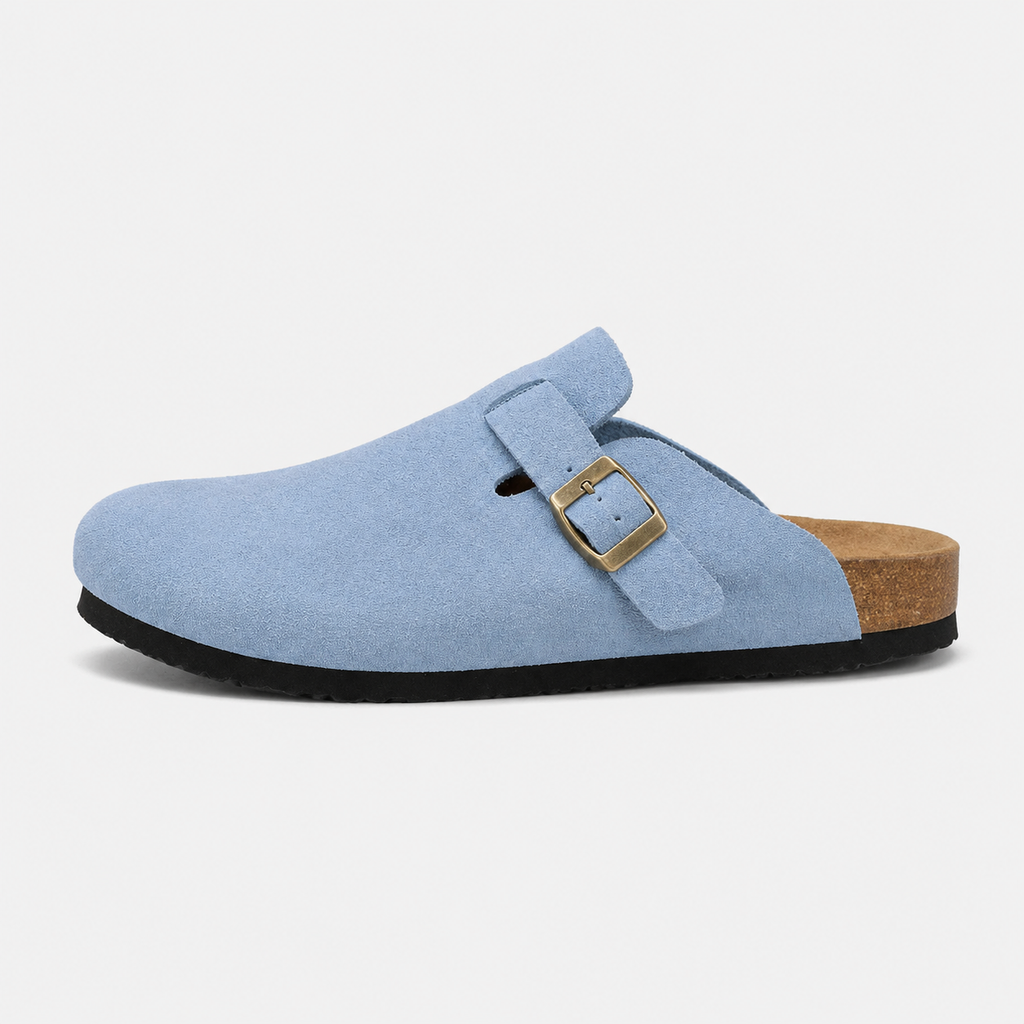 Chausson Mocassin Ouvert en Daim Nubuck Bleu Clair | Malo