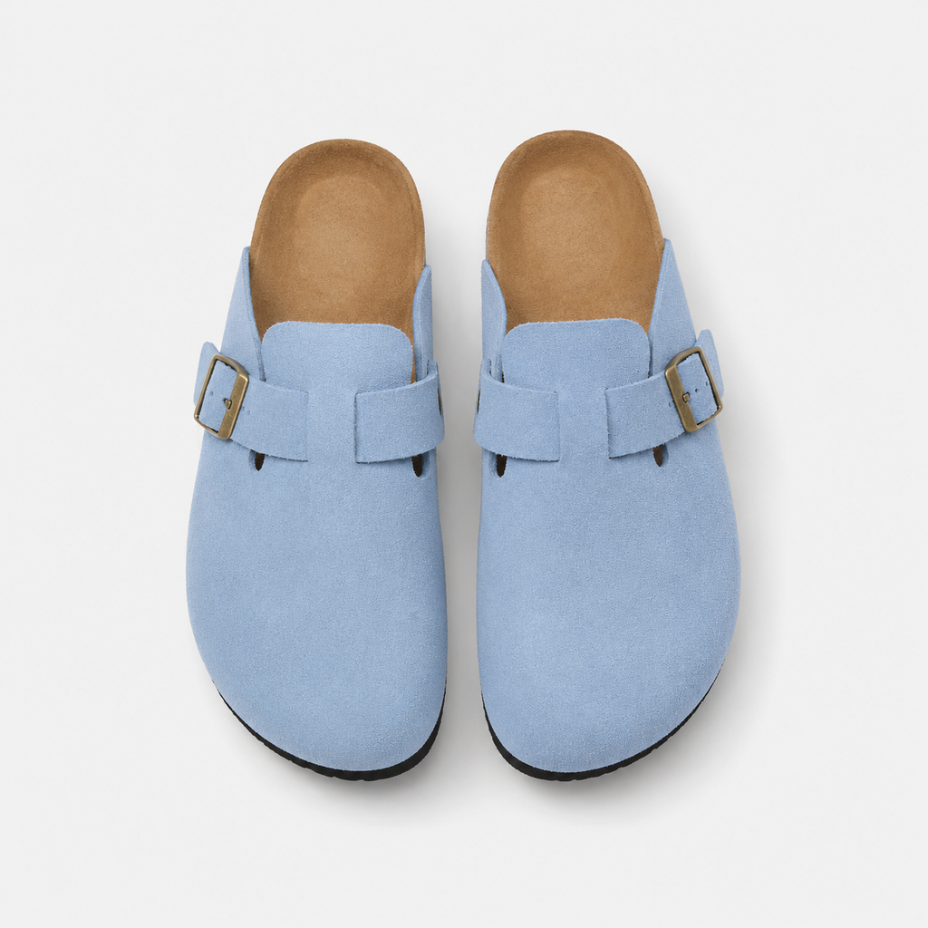 Chausson Mocassin Ouvert en Daim Nubuck Bleu Clair | Malo