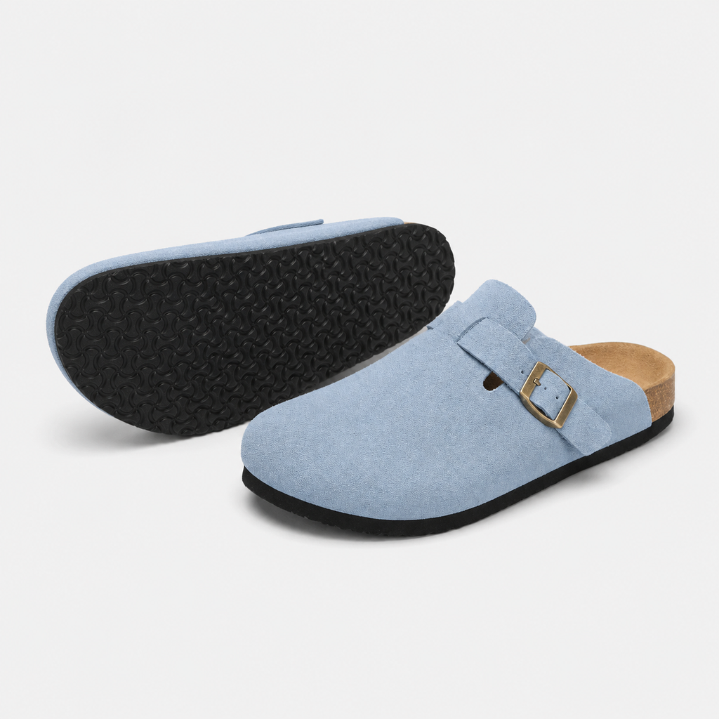 Chausson Mocassin Ouvert en Daim Nubuck Bleu Clair | Malo