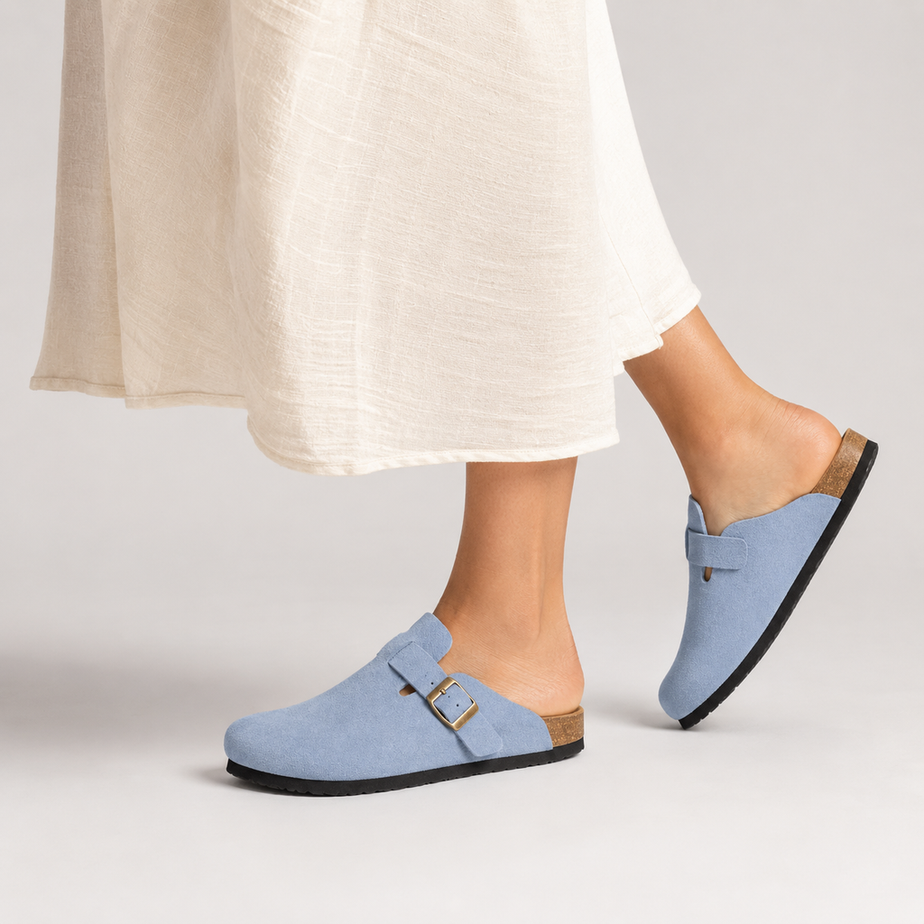 Chausson Mocassin Ouvert en Daim Nubuck Bleu Clair | Malo