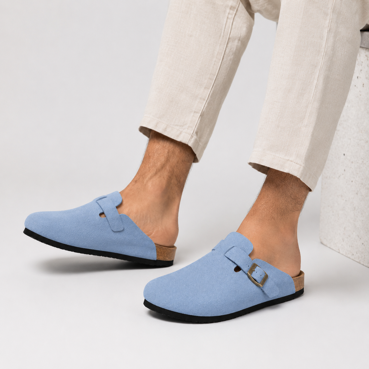 Chausson Mocassin Ouvert en Daim Nubuck Bleu Clair | Malo