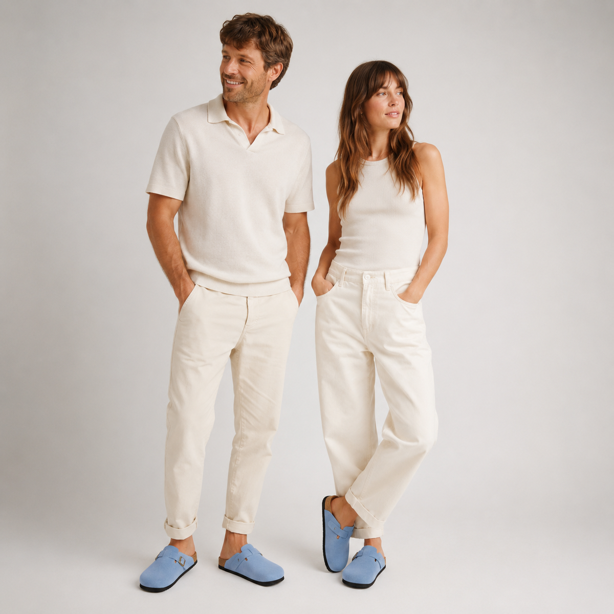 Chausson Mocassin Ouvert en Daim Nubuck Bleu Clair | Malo