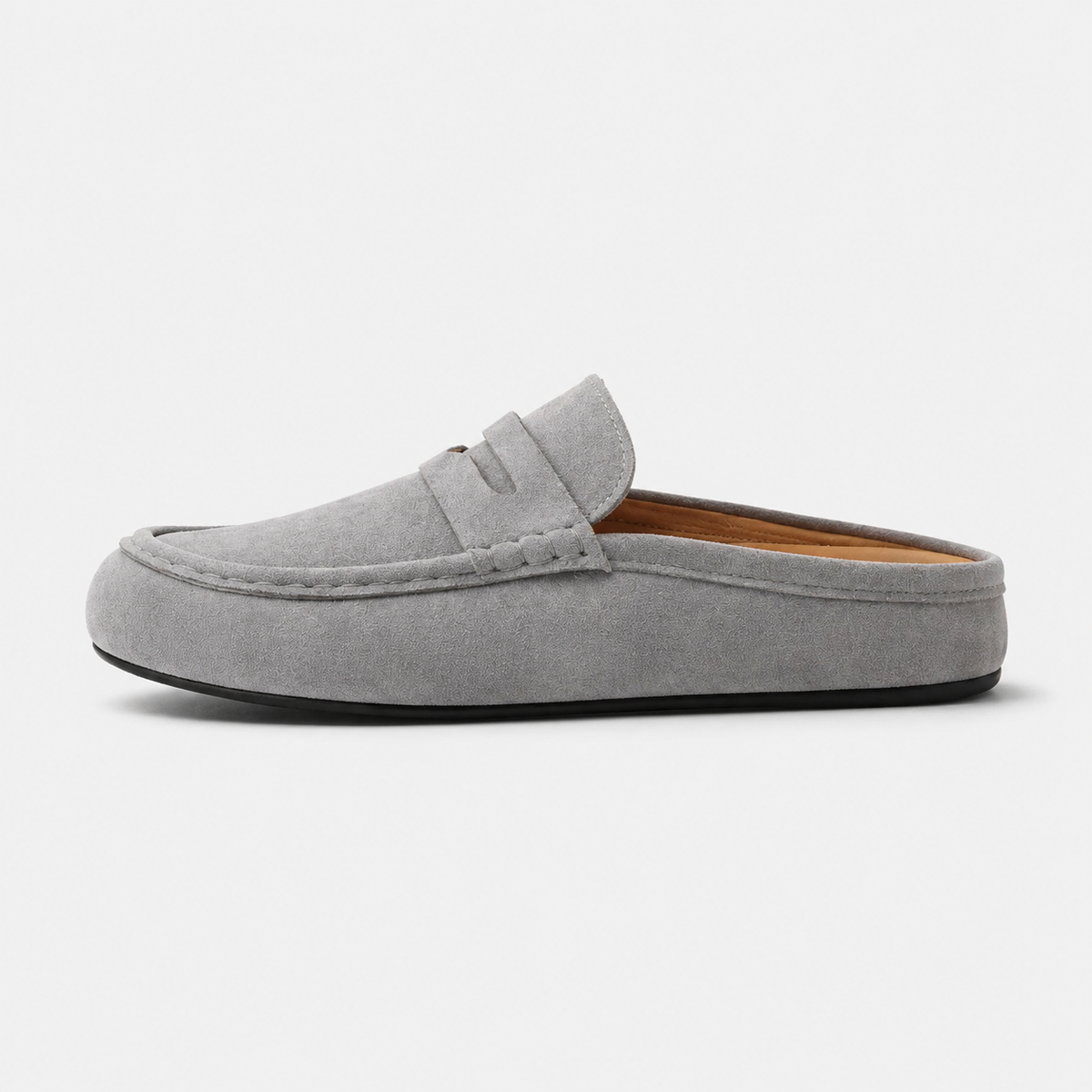 Chausson Mocassin Mule Ouvert en Daim Nubuck Gris | Elia