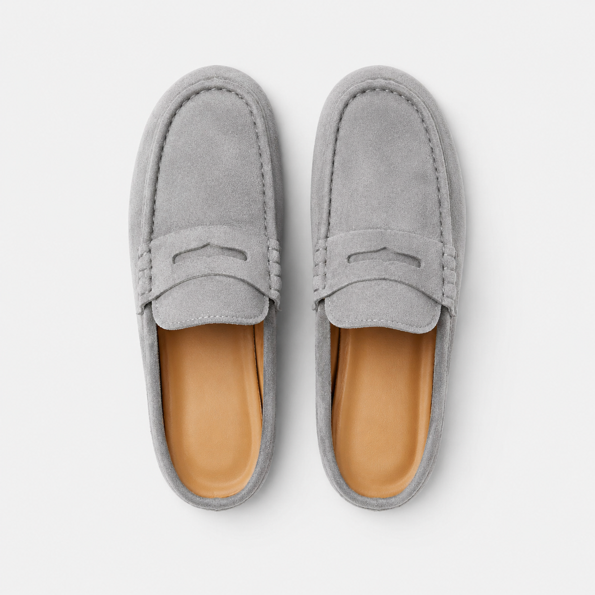 Chausson Mocassin Mule Ouvert en Daim Nubuck Gris | Elia