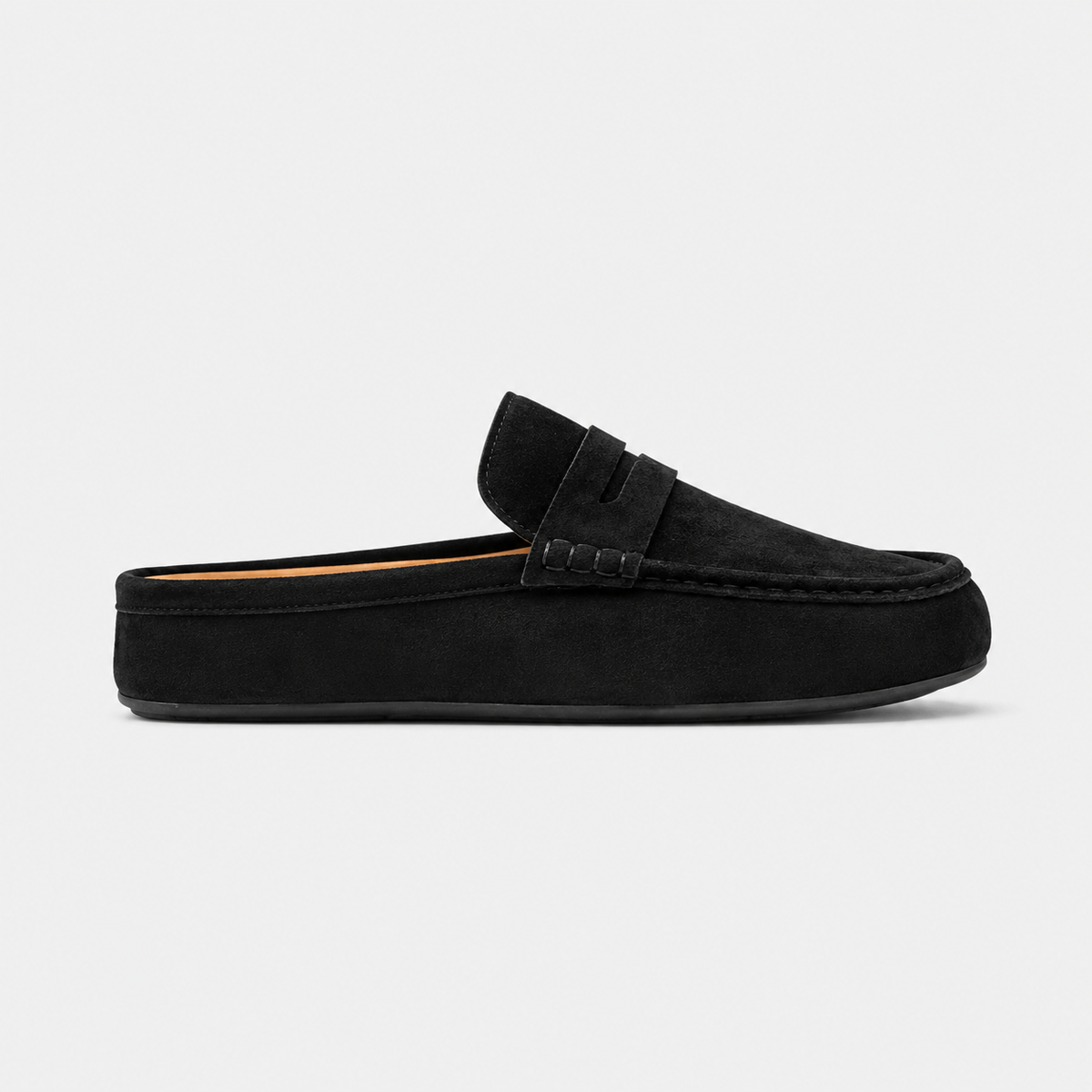 Chausson Mocassin Mule Ouvert Confort en Daim Nubuck Noir | Eden