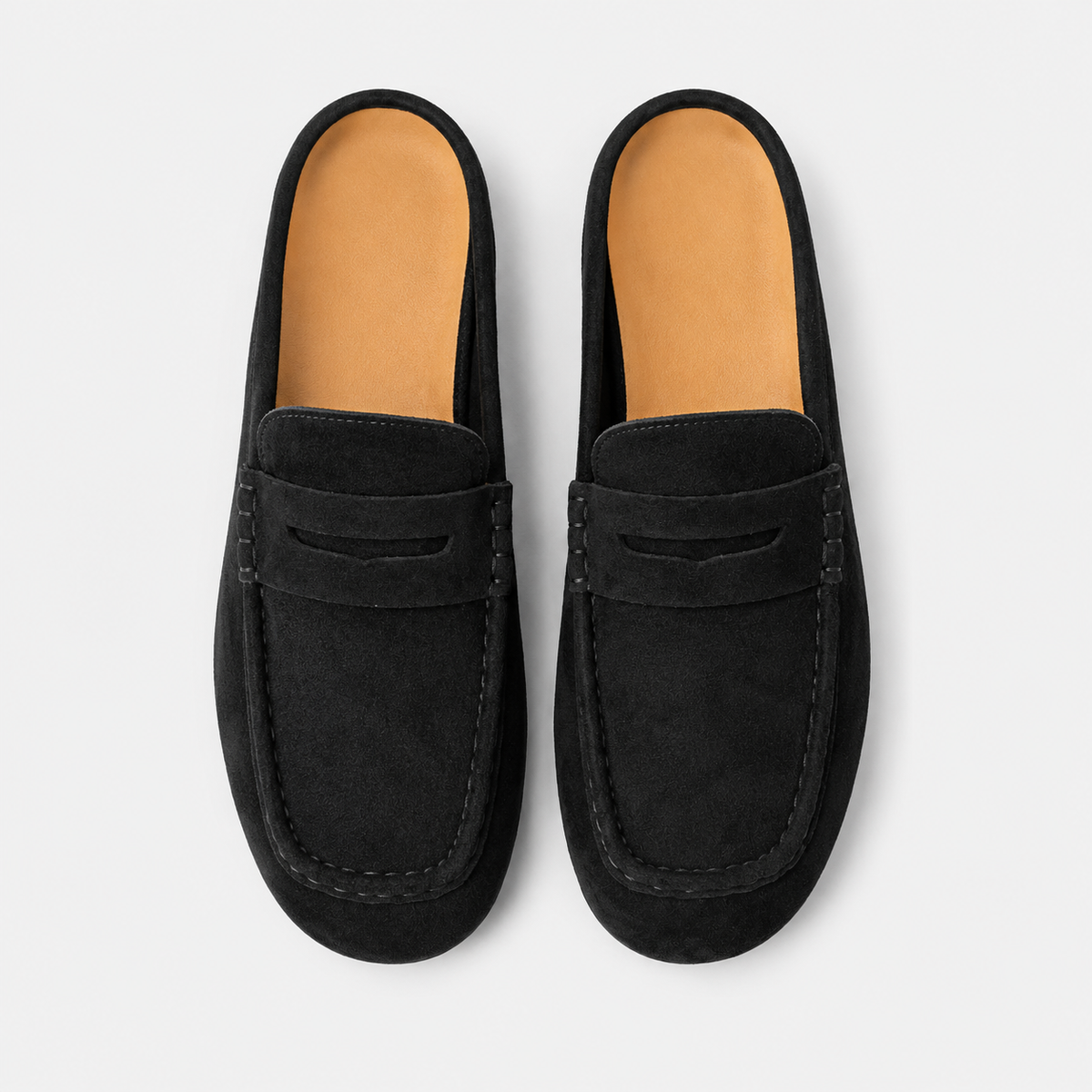 Chausson Mocassin Mule Ouvert Confort en Daim Nubuck Noir | Eden