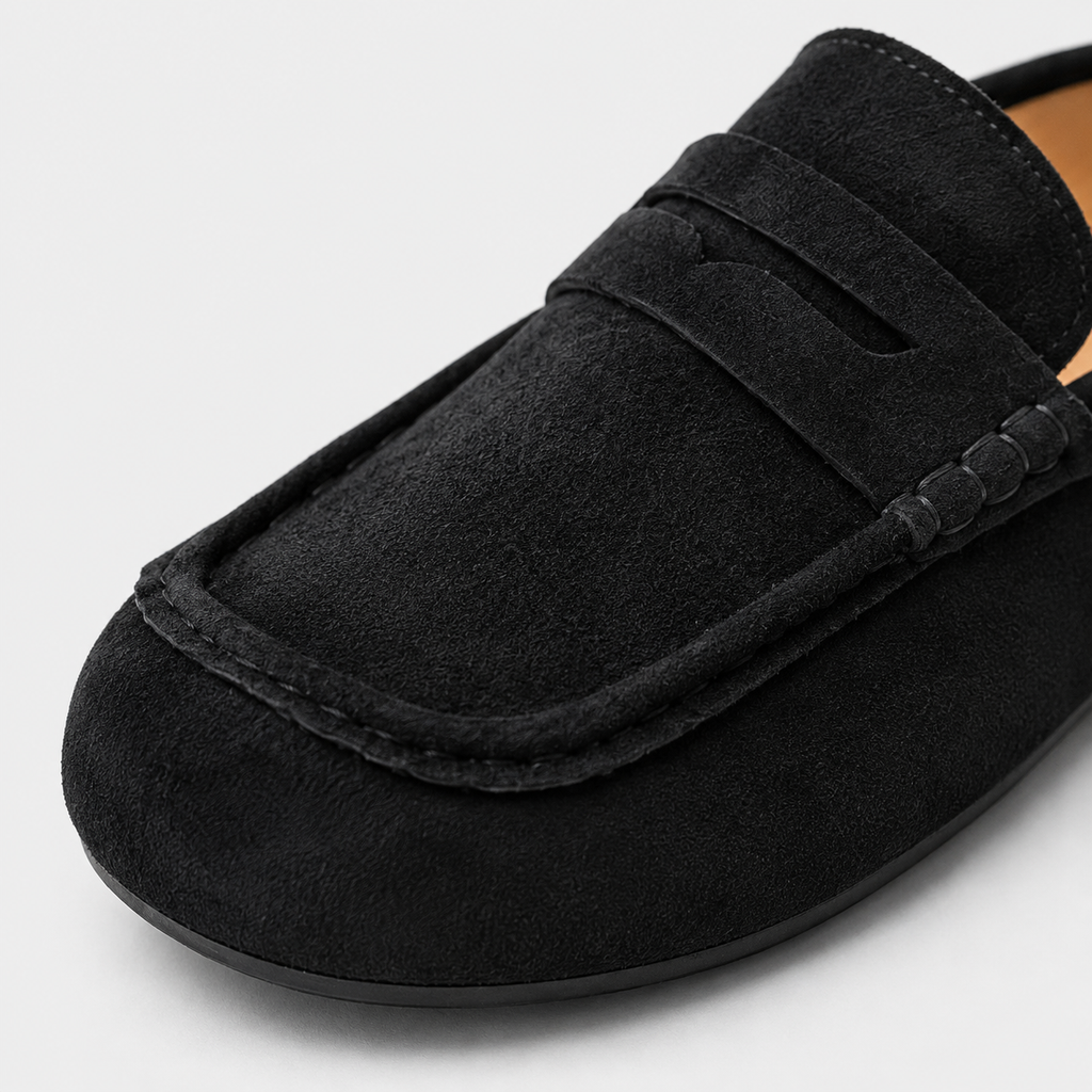 Chausson Mocassin Mule Ouvert Confort en Daim Nubuck Noir | Eden