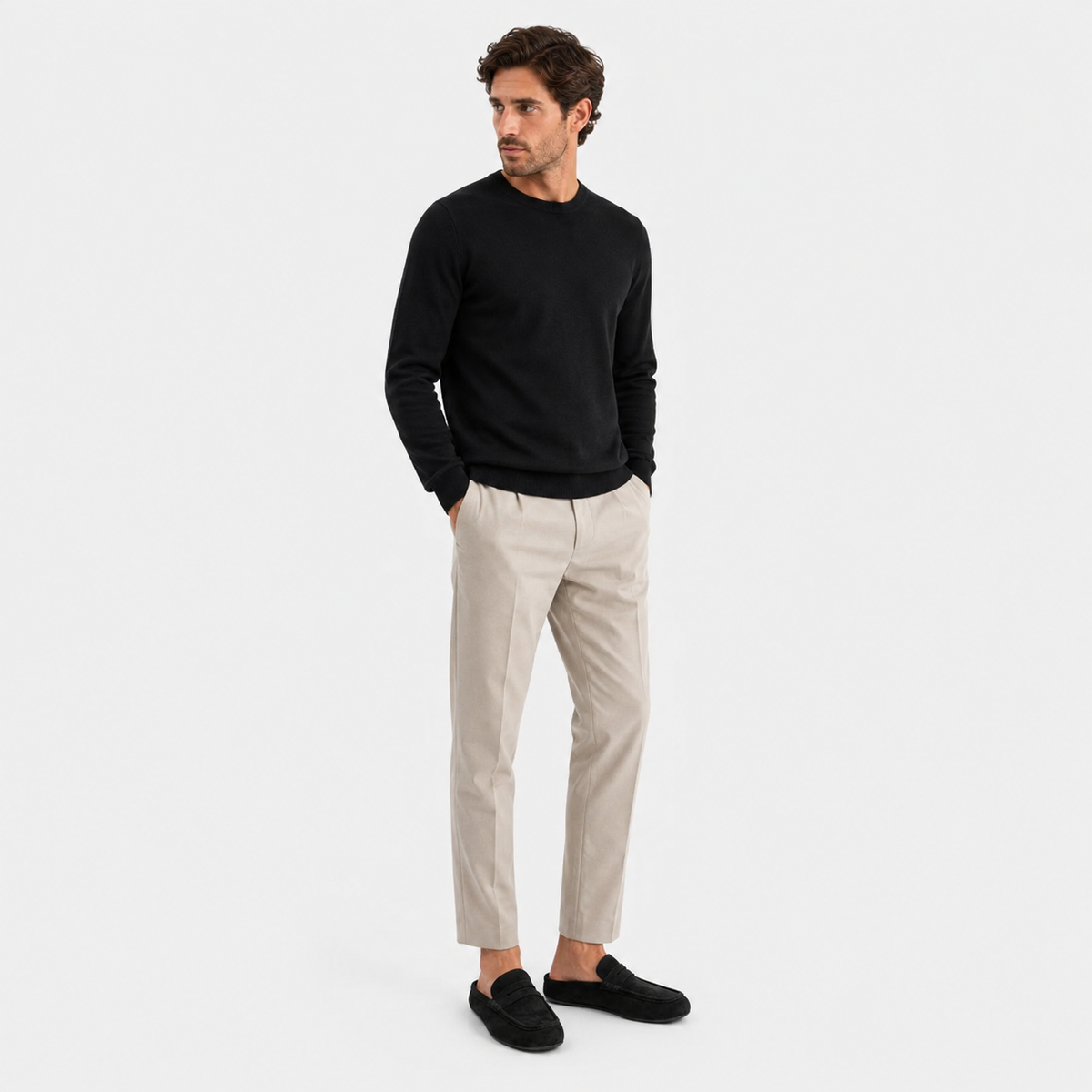 Chausson Mocassin Mule Ouvert Confort en Daim Nubuck Noir | Eden