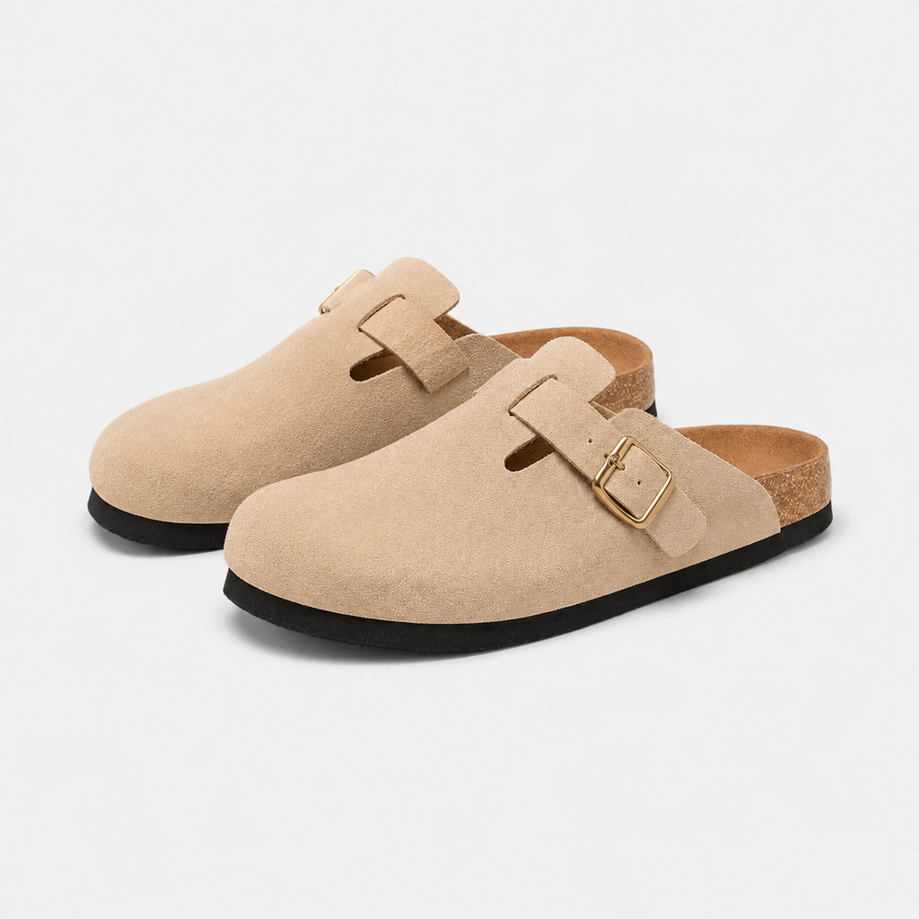 Chausson Mocassin Mule en Daim Beige Ouvert à L'arrière Unisexe | Loeiz