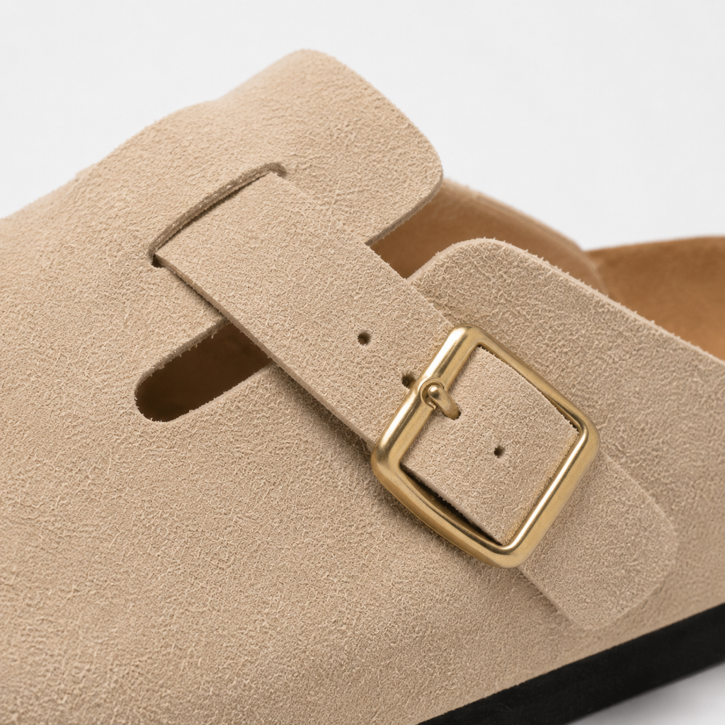 Chausson Mocassin Mule en Daim Beige Ouvert à L'arrière Unisexe | Loeiz